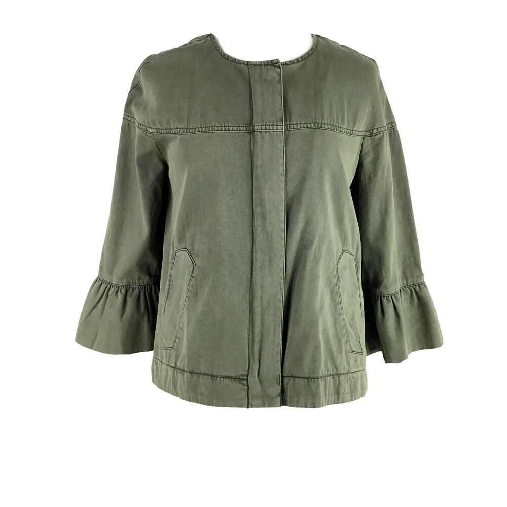 Sanctuary Women Scout Trapeze Jacket sz S Full Zip Ruffle Sleeve Army Green $139 - Picture 2 of 12